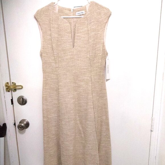 Calvin Klein Boucle Ivory Cream & Gold Midi Dress NWT US size 12!!! - Picture 1 of 4
